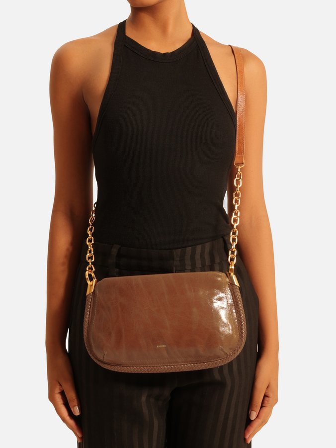 Bolsa Tiracolo Caramelo Couro Worn Média