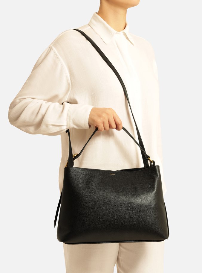 Bolsa Tote Preta Couro Grande Básica