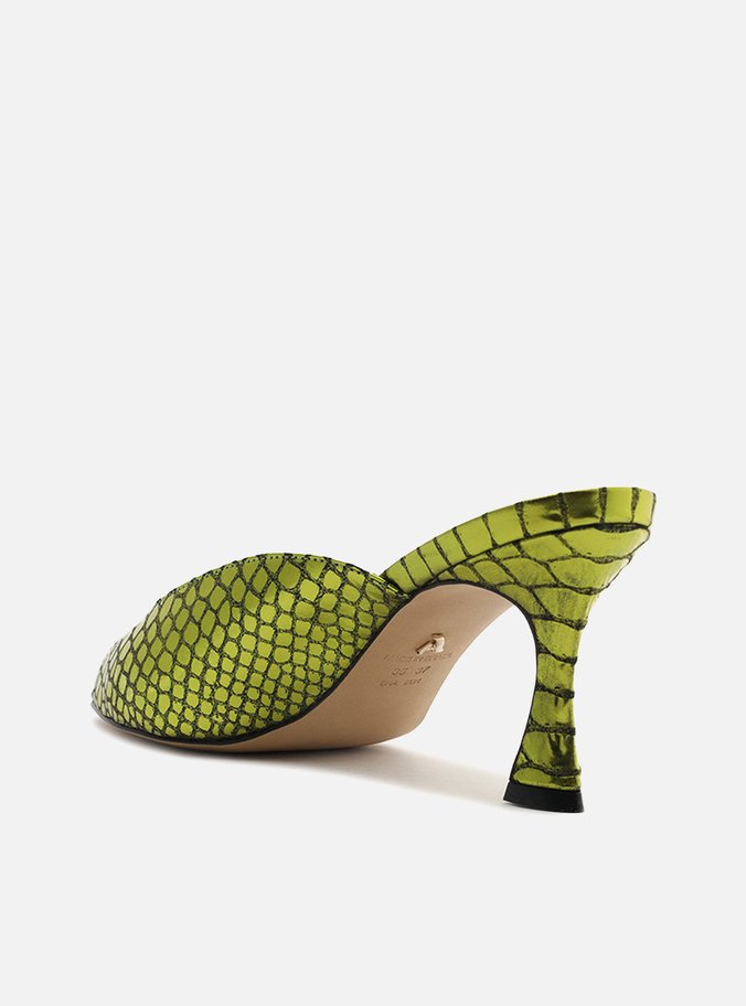 Mule Verde Snake Metal Salto Alto Aberta