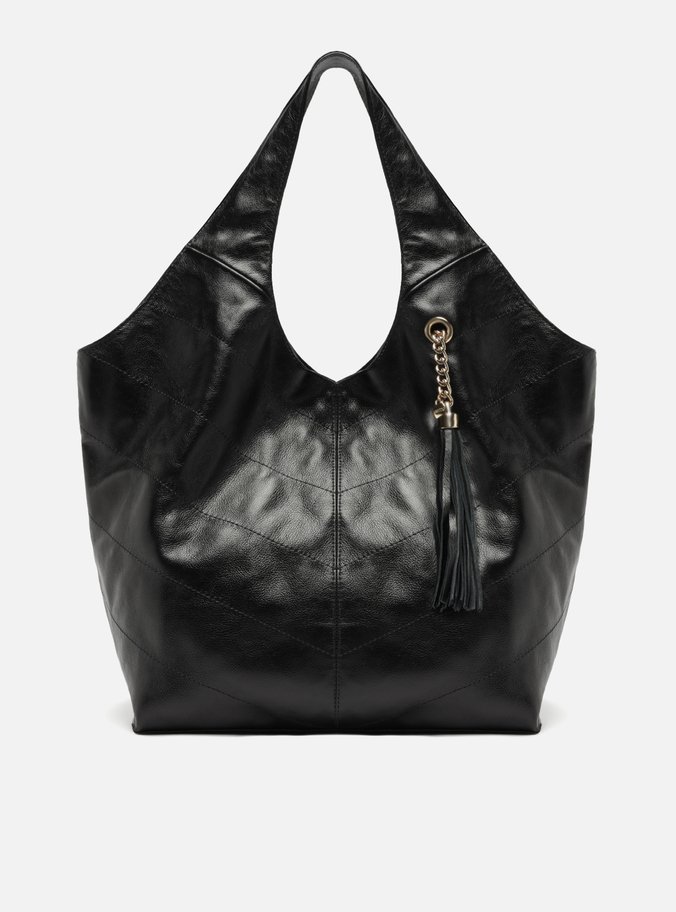 Bolsa Hobo Preta Couro Grande Barbicacho