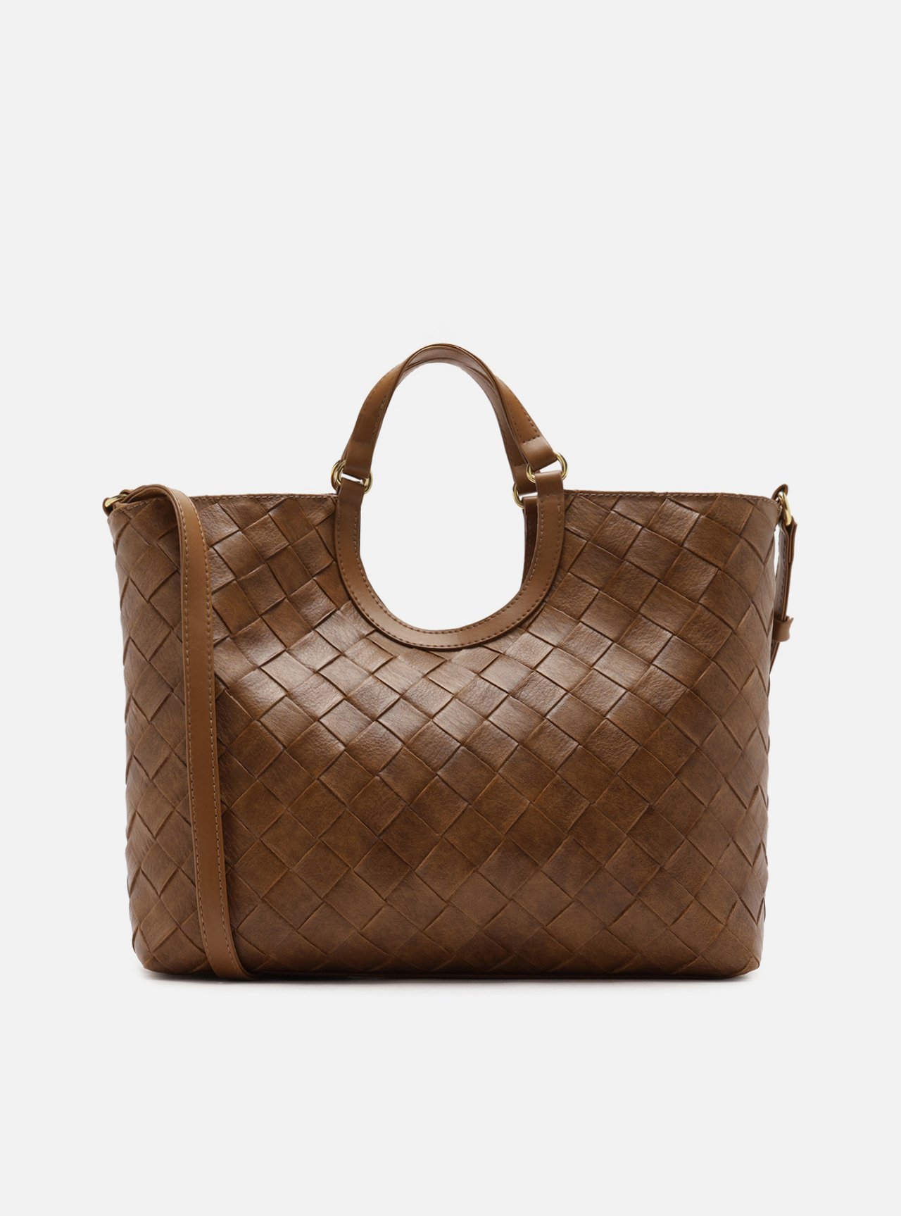 Bolsa Tote Marrom Claro Tressê Grande Tag — foto 3