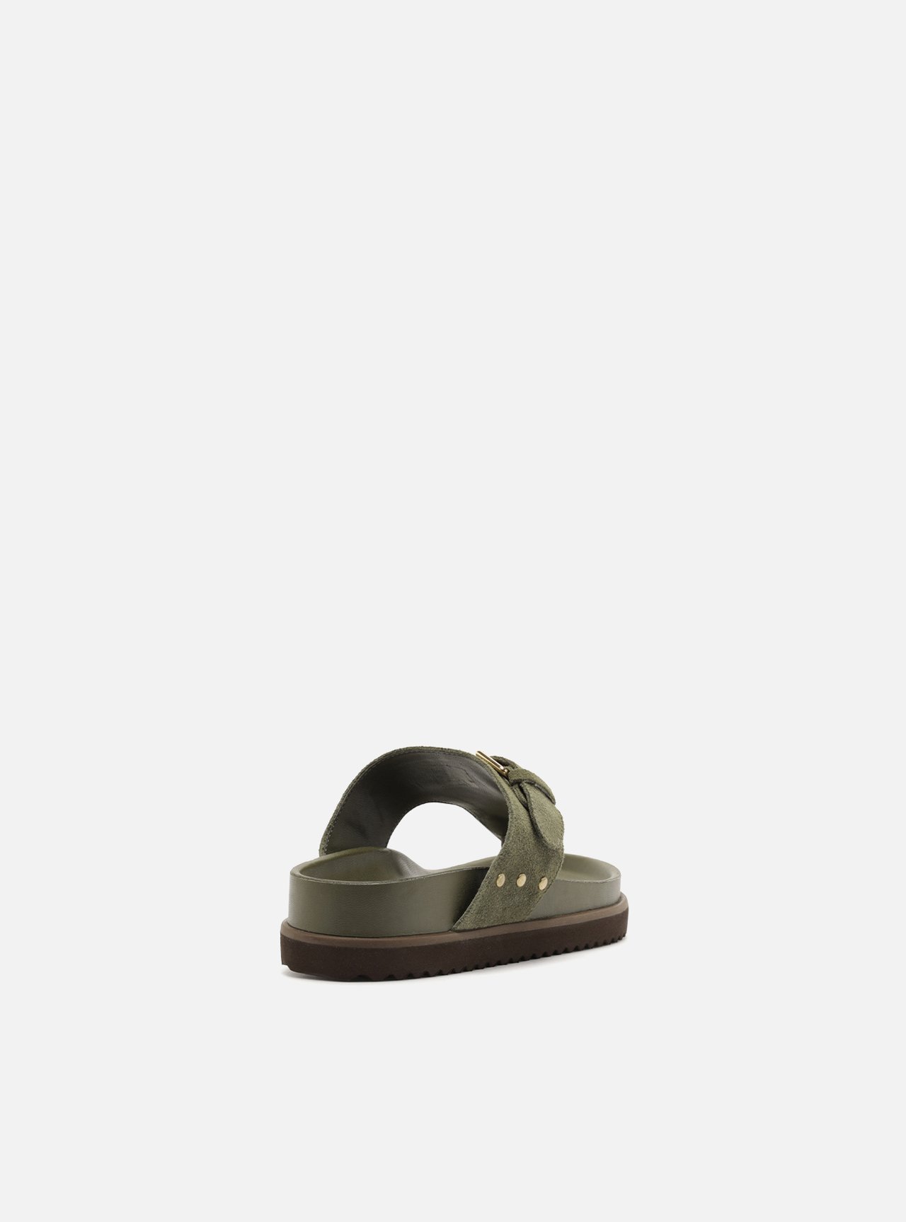 Sandália Papete Verde Suede Tira Fivela — foto 3