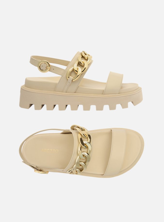 Sandália Off-White Couro Flatform Tratorada Corrente