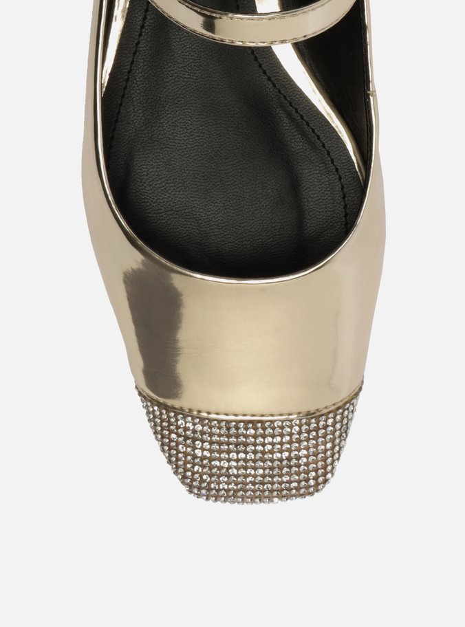 Sapatilha Boneca Dourada Bico Quadrado Strass