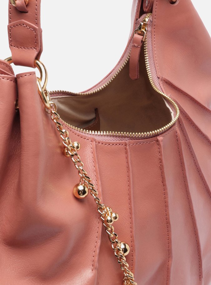 Bolsa Hobo Média Couro Rosa Blush Corrente