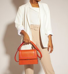 Bolsa Satchel Laranja Couro Turim Média Bolsa Satchel Laranja Couro Turim Média