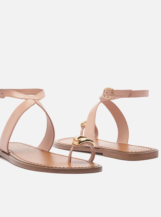 Sandália Rasteira Rosa Couro Metal Bold