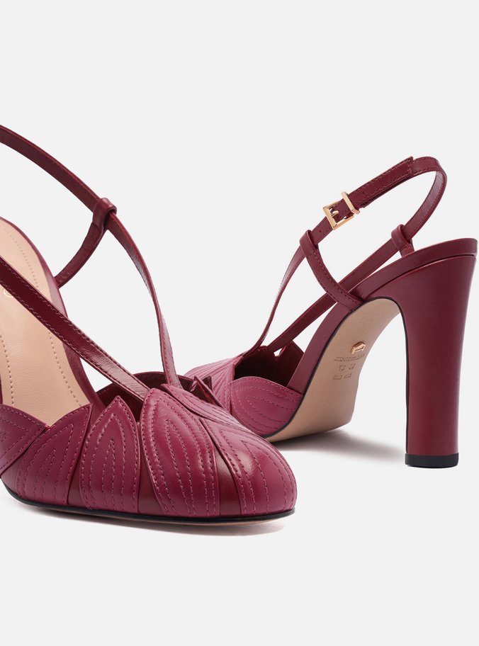 Scarpin Rosa Couro Salto Médio Folhas