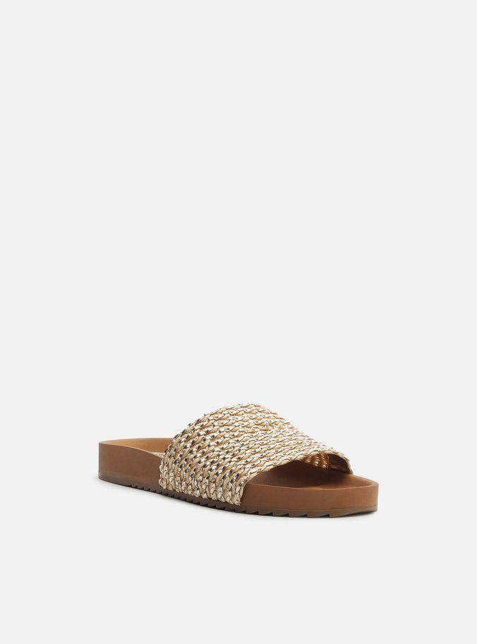 Rasteira Dourada Flatform Tira Única Trama