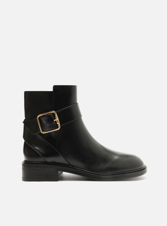 Bota Preta Couro Cano Curto Fivela Riding