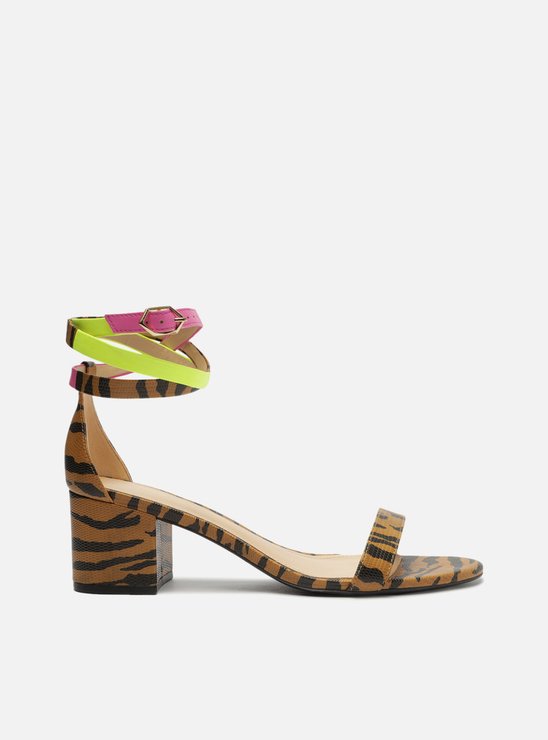 Sandália Animal Print Salto Bloco Tira Superior