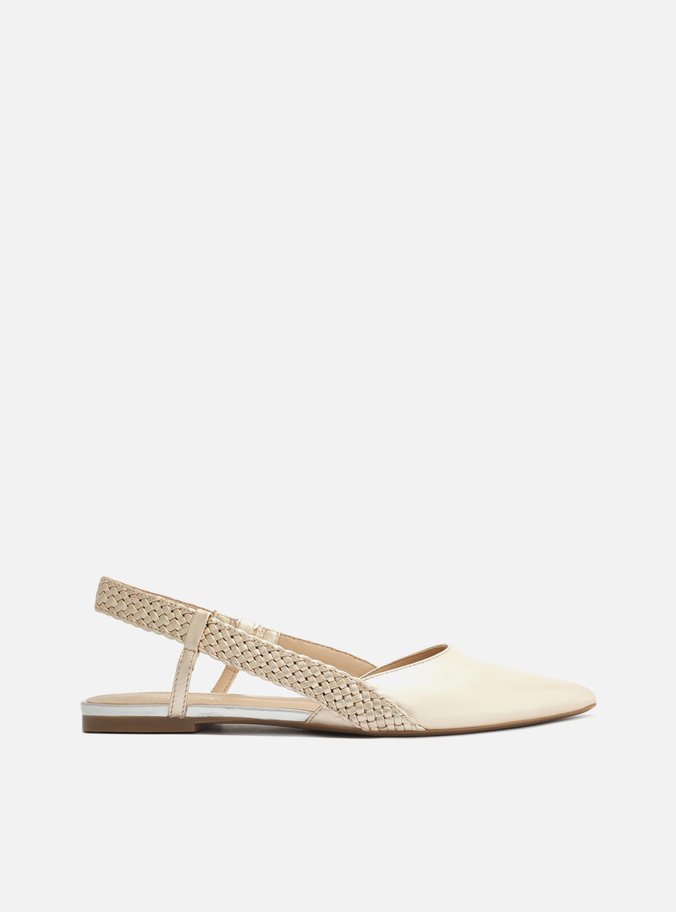 Sapatilha Dourada Couro Slingback Tressê