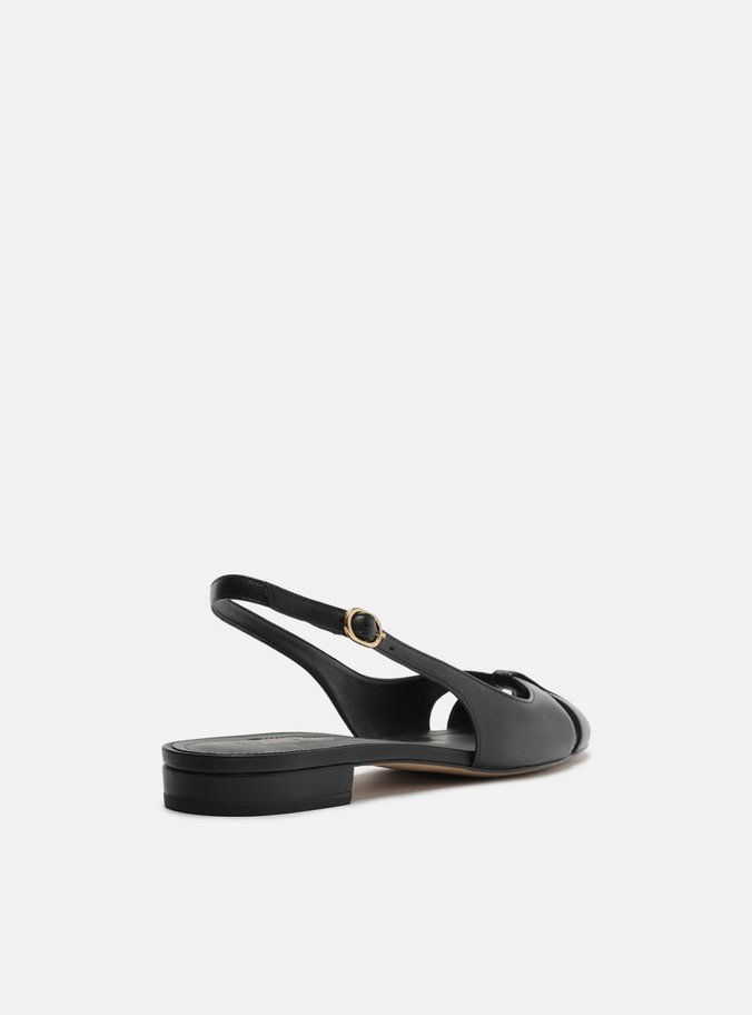 Sapatilha Preta Couro Slingback Cabedal Vazado