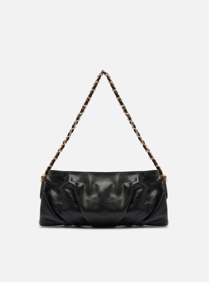 Bolsa Tiracolo Preta Couro Média Franzida