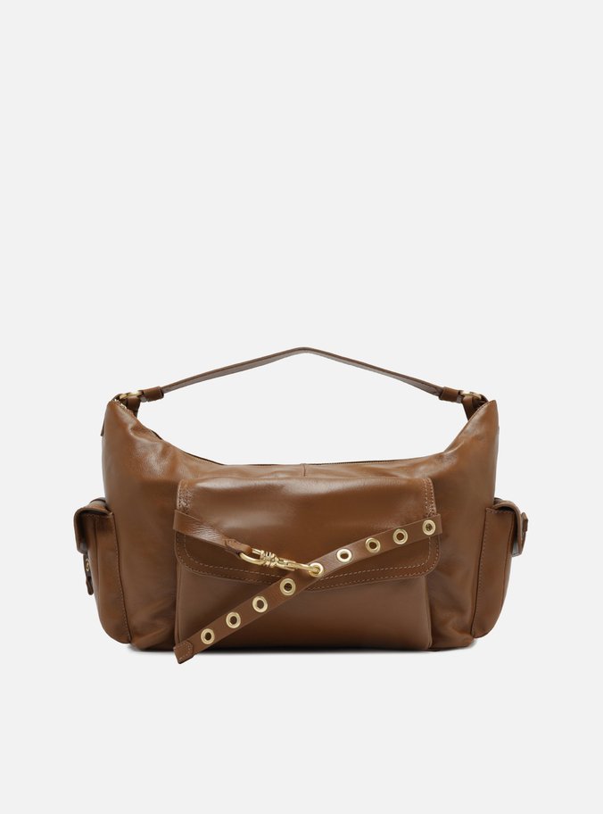 Bolsa Hobo Marrom Couro Grande Tira Ilhós