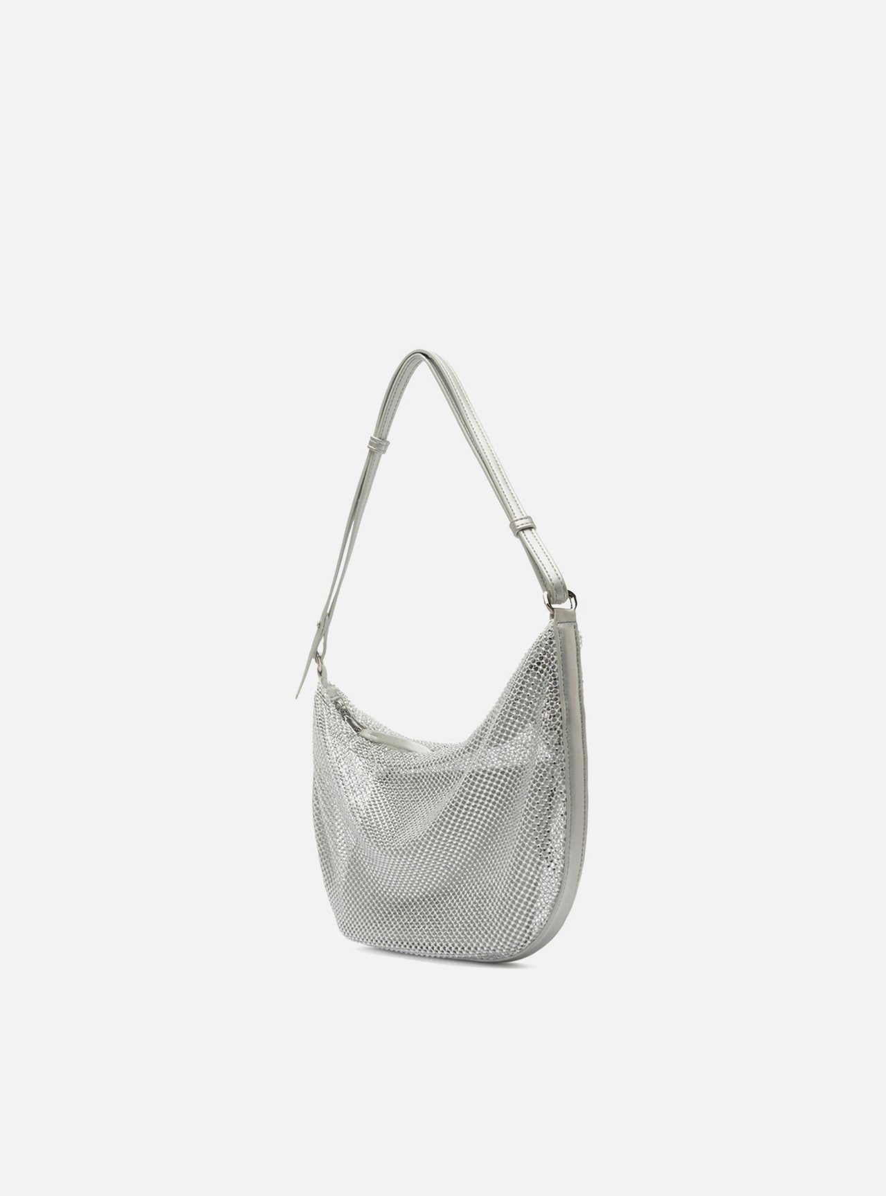 Bolsa Shoulder Prata Tela Strass Pequena — foto 2