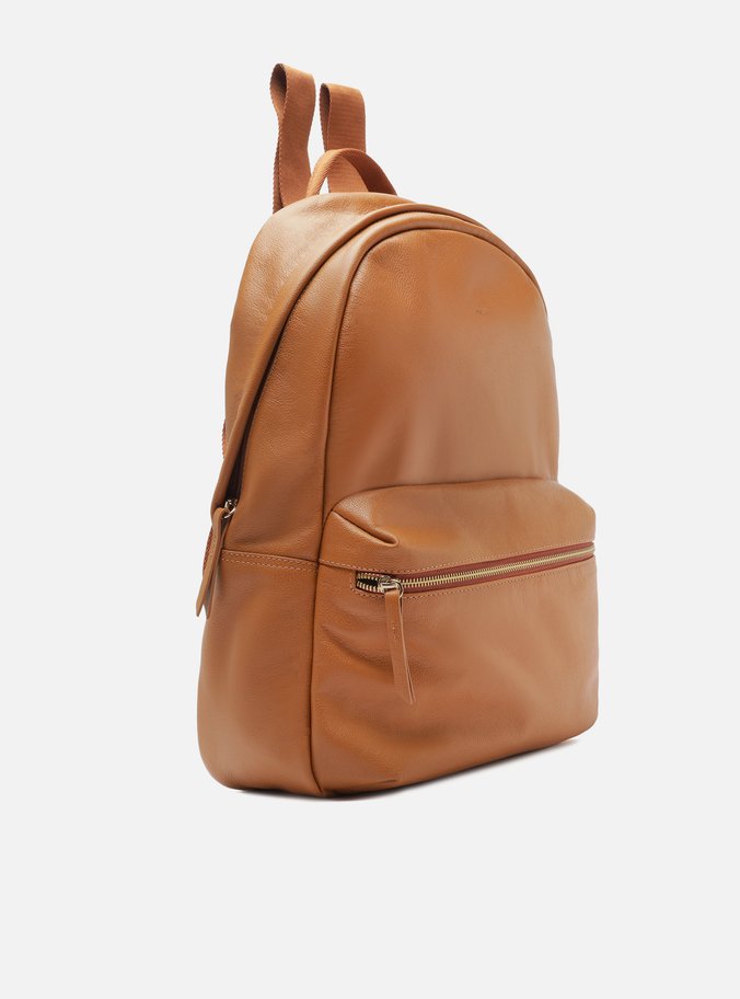 Mochila Marrom Nut Couro Grande Bolso Frontal