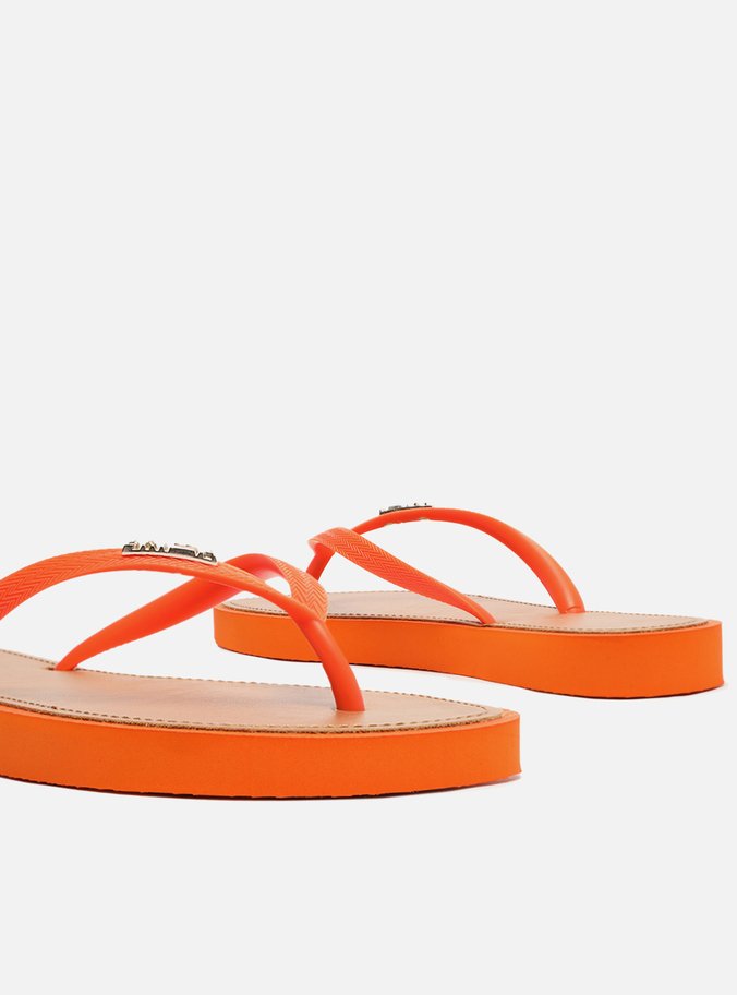 Chinelo de Dedo Tiras Laranja Palmilha Marrom