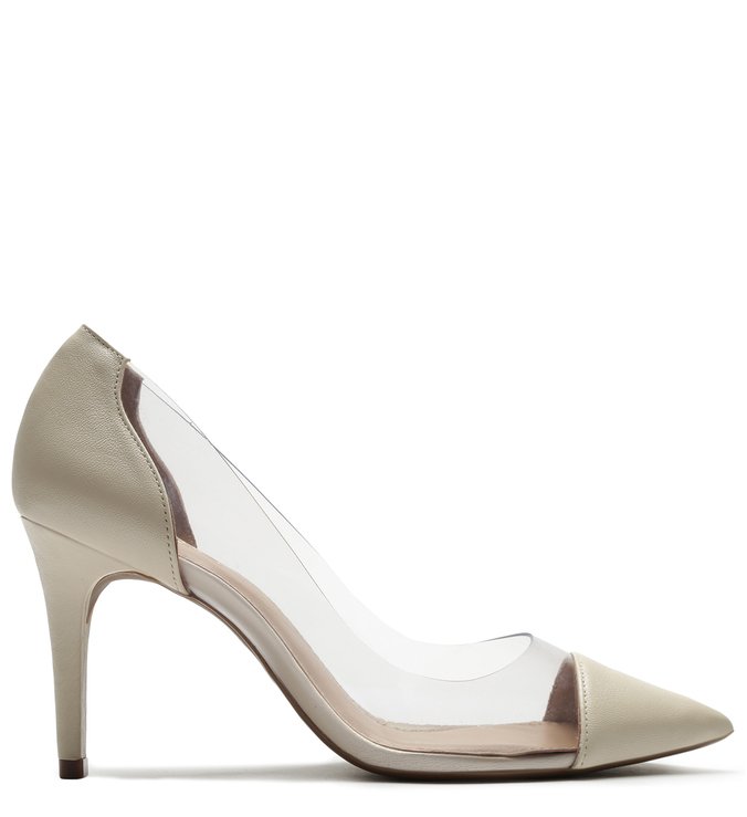 Scarpin Transparente Couro Salto Fino Branco