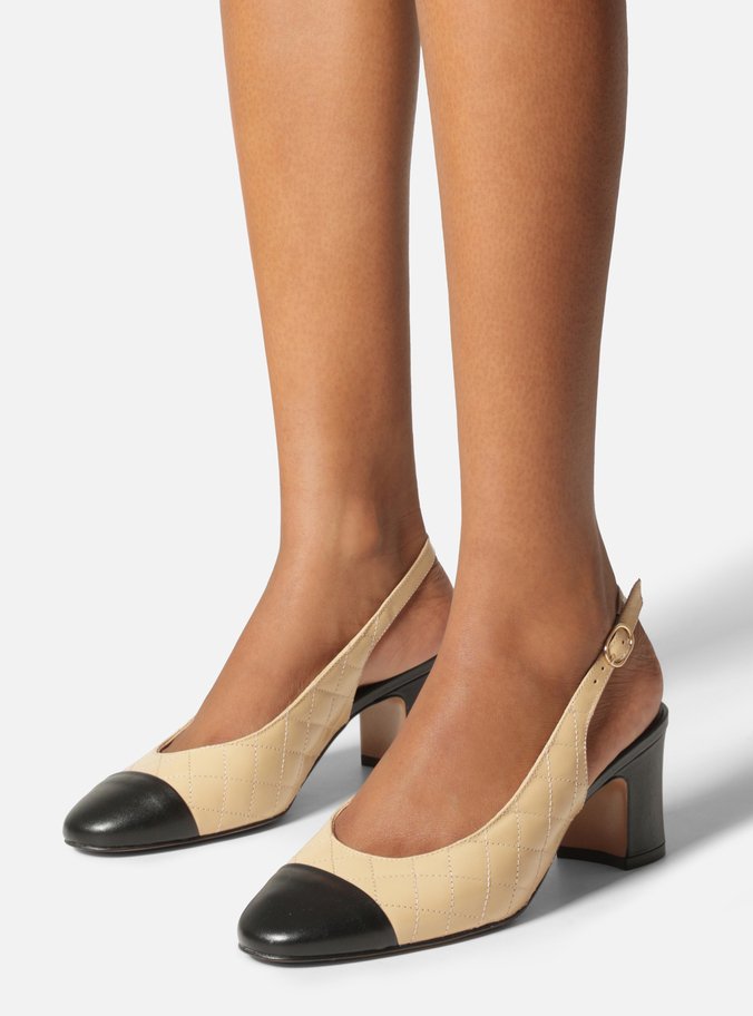 Scarpin Multineutro Couro Salto Bloco Fivela Slingback
