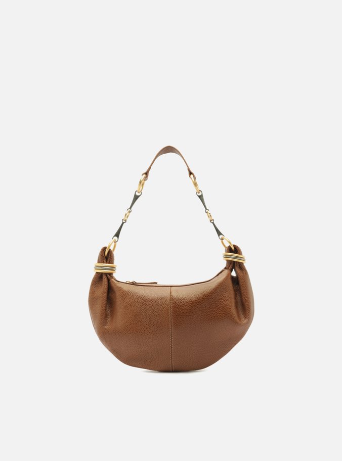 Bolsa Hobo Marrom Couro Acamurçado Pequena Metais