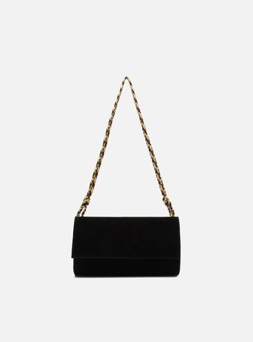 Bolsa Clutch Camurça Preta Alça Trançada
