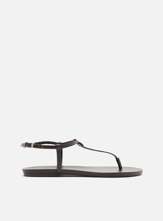 Sandália Rasteira Marrom Couro Slim Metal