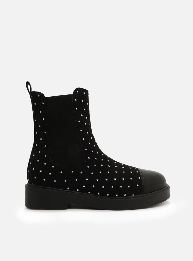 Bota Infantil Preta Camurça Cano Médio Strass