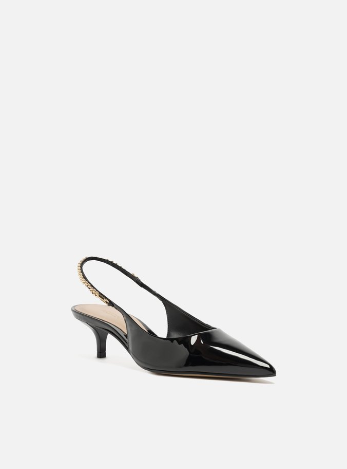 Scarpin Preto Salto Kitten Slingback Corrente