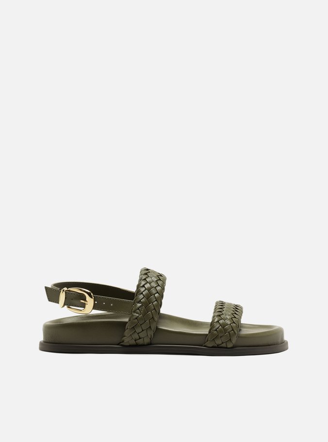 Sandália Papete Verde Tiras Trançadas Fivela