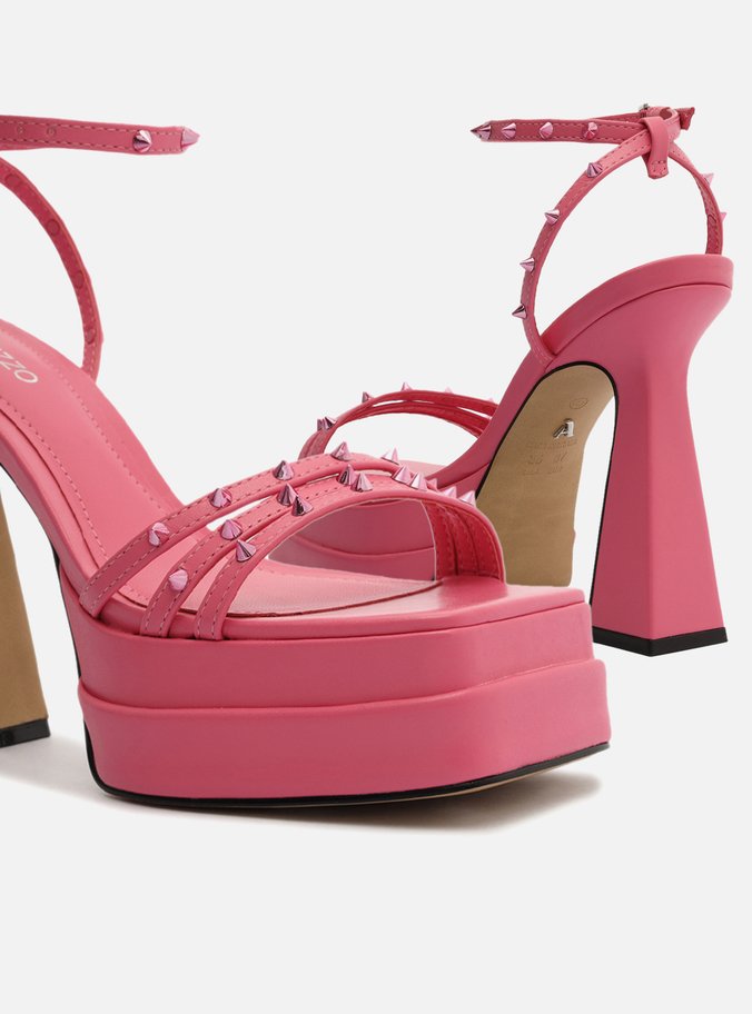 Sandália Rosa Meia Pata Bico Quadrado Spikes
