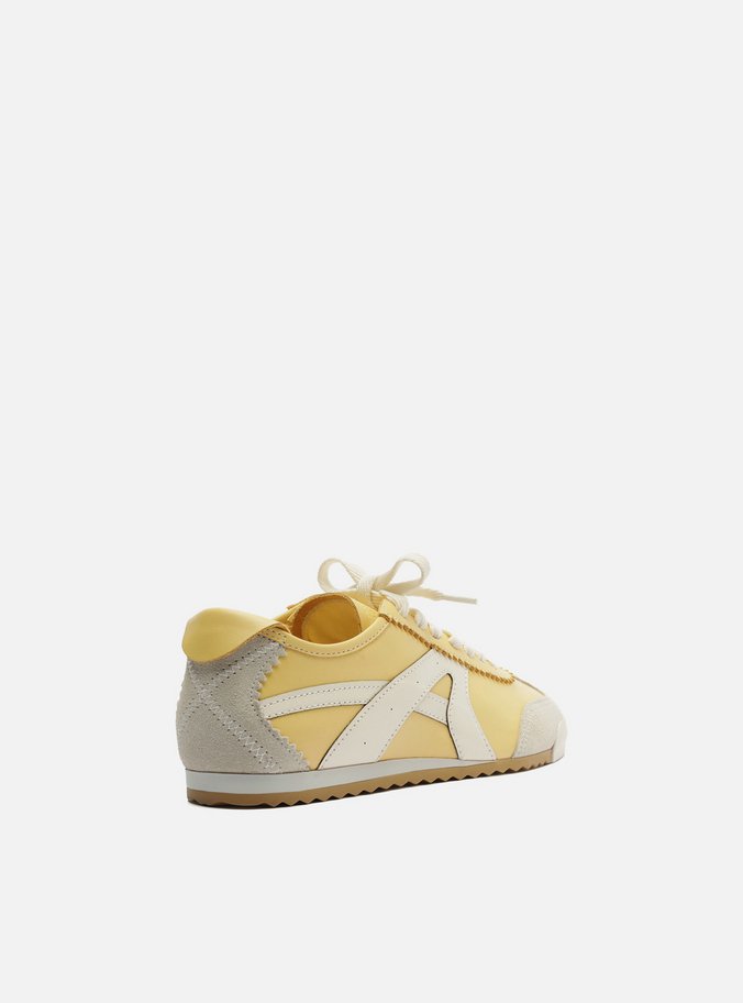Tênis Amarelo Couro Sola Baixa Cinza