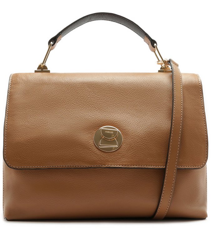 Bolsa Satchel Couro Grande Natural Wood