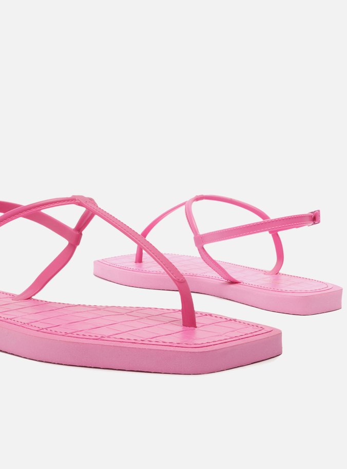 Sandália Rasteira Rosa Square Palmilha Croco