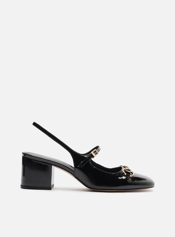 Sapato Boneca Preto Verniz Bloco Slingback