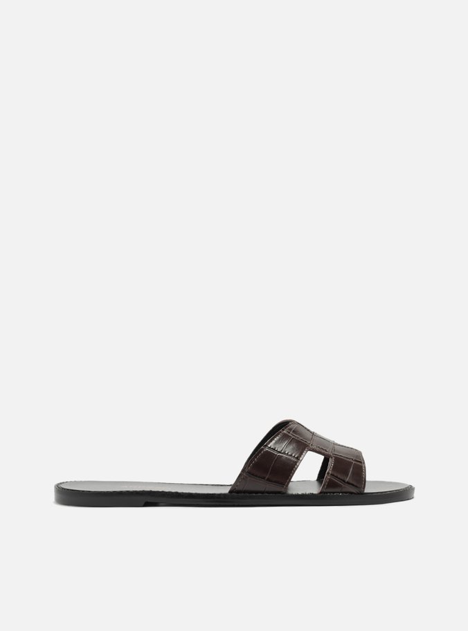 Sandália Rasteira Marrom Croco