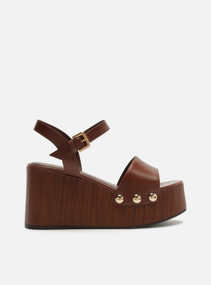 Sandália Marrom Couro Plataforma