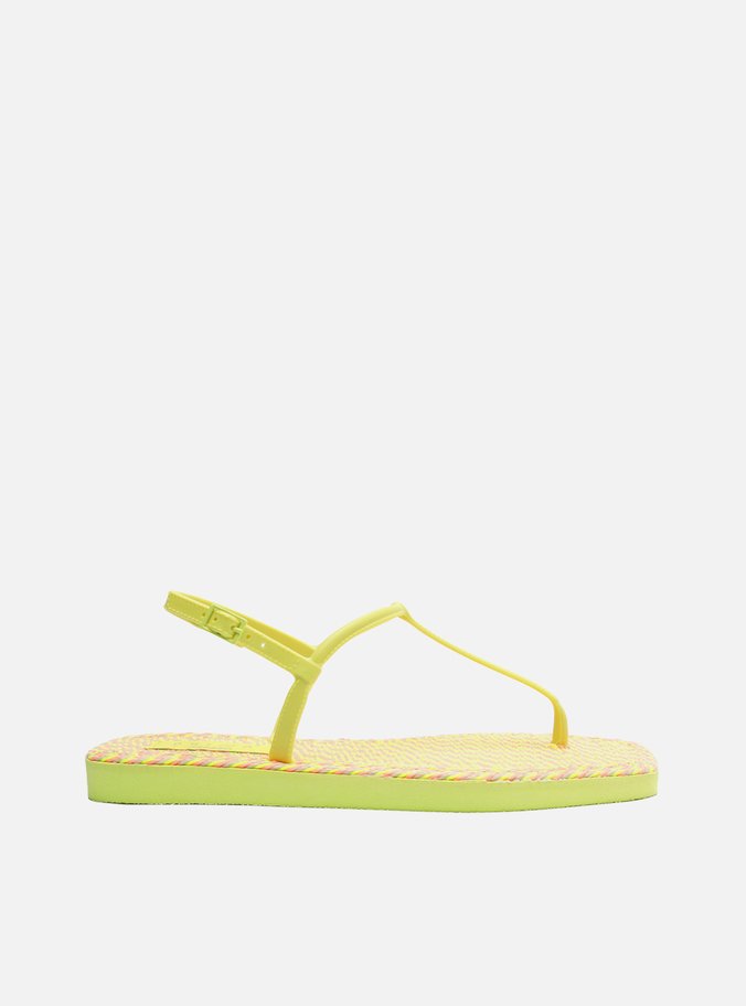 Sandália Rasteira Amarela Square Thong Crochê Brizza