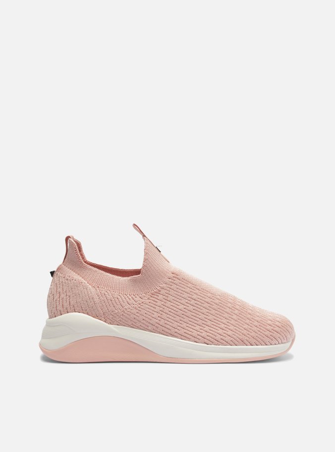 Tênis Slip On Rosa Knit Bico Redondo Básico