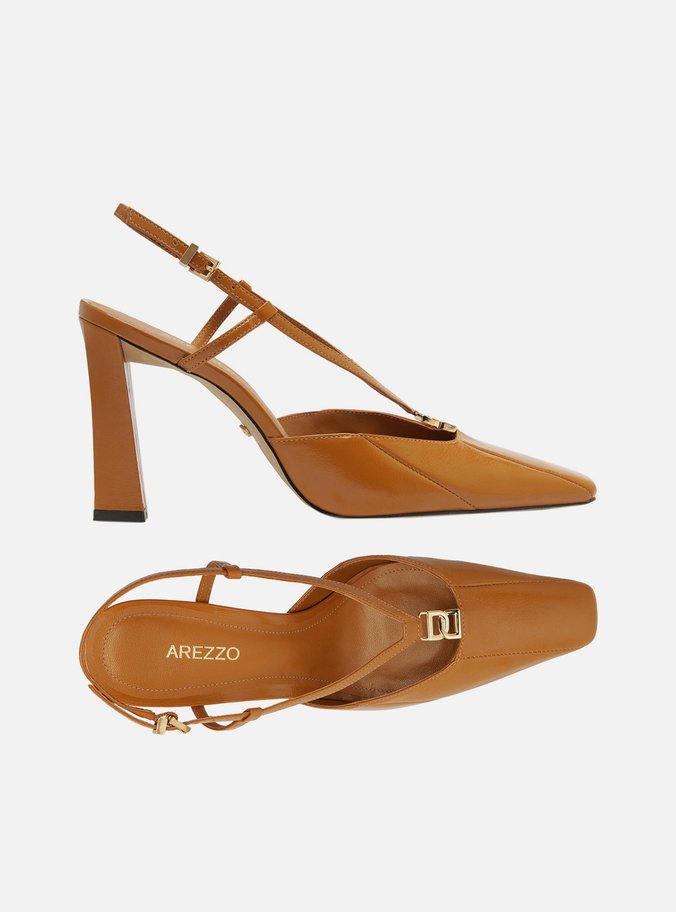 Scarpin Marrom Couro Salto Alto Slingback Elo