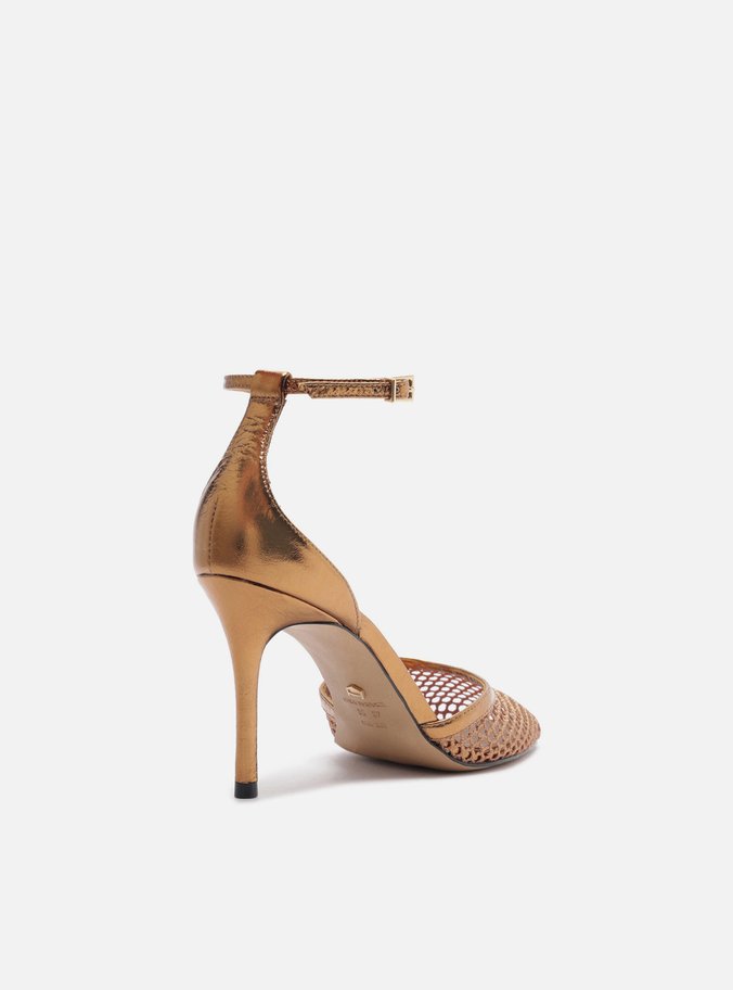 Scarpin Bronze Salto Alto Fino Aberto Tela