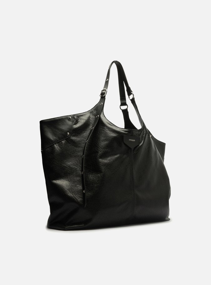 Bolsa Shopping Maxi Preta Couro Grande Rebites