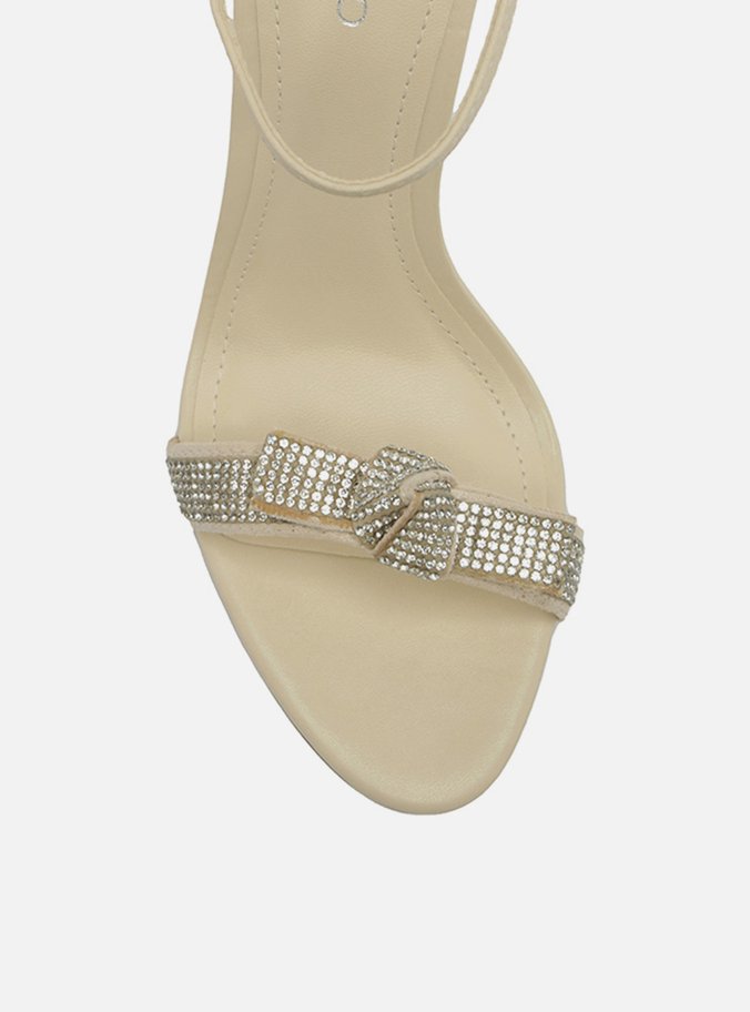 Sandália Nobuck Off-White Nó Brilho Salto Fino