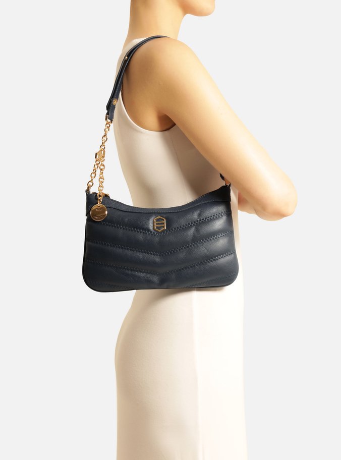 Bolsa Tiracolo Azul Couro Média Costuras