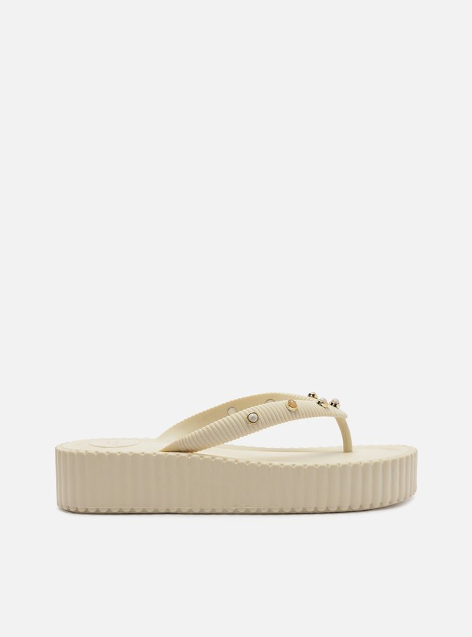 Chinelo de Dedo Off White Flatform Pedraria Brizza