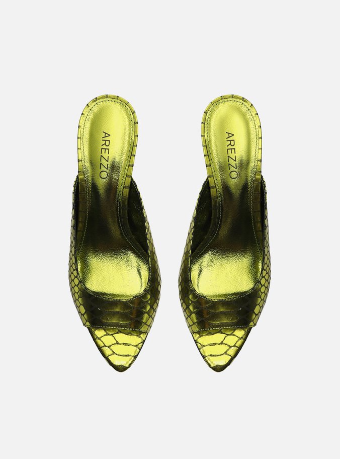 Mule Verde Snake Metal Salto Alto Aberta