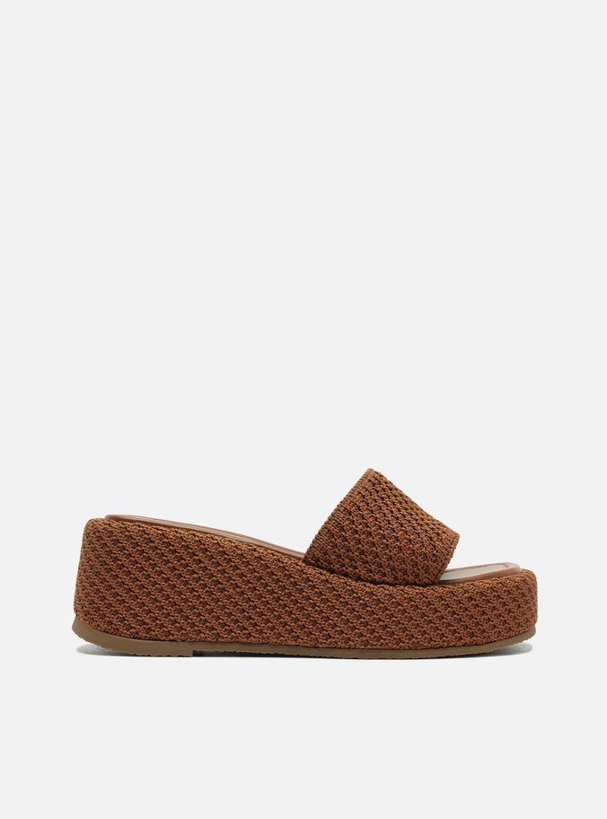 Tamanco Marrom Crochê Salto Médio Flatform Tira