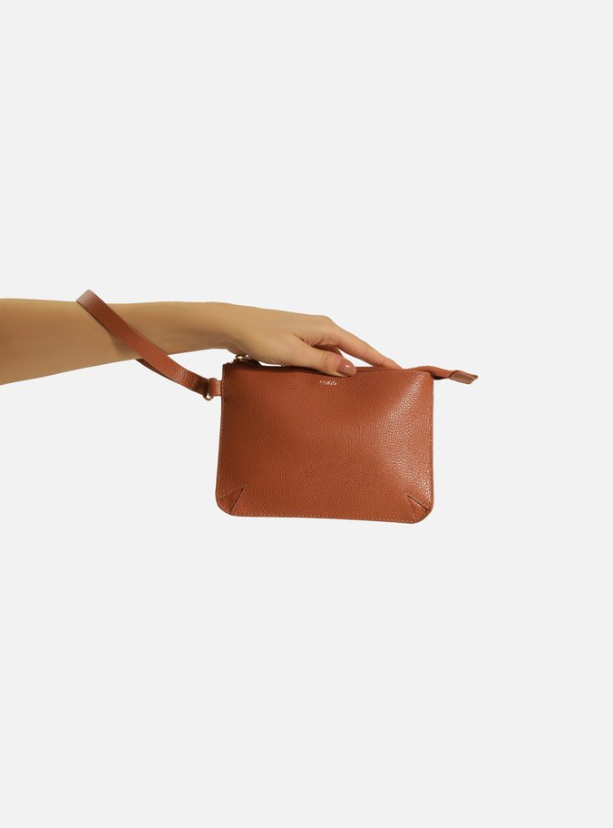 Pouch Marrom Couro Pequeno Alça