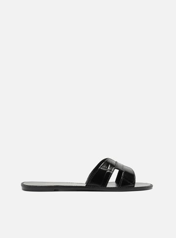 Sandália Rasteira Preto Croco