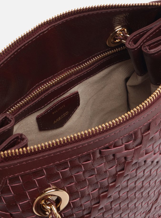 Bolsa Tiracolo Vinho Couro Tressê Cruzado Média